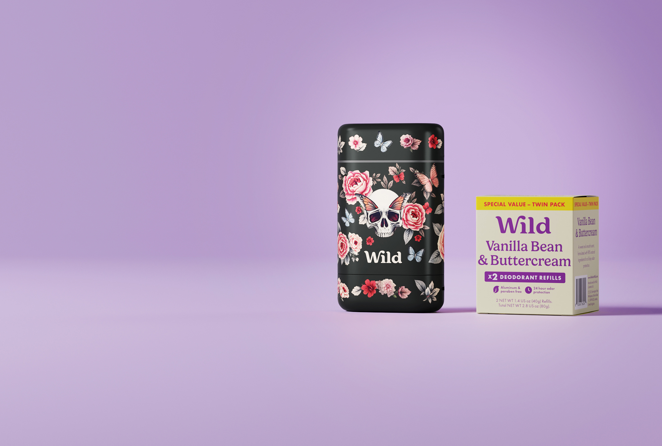 Caption: a bottle of wild vanilla bean and butter cream next to a carton of wild