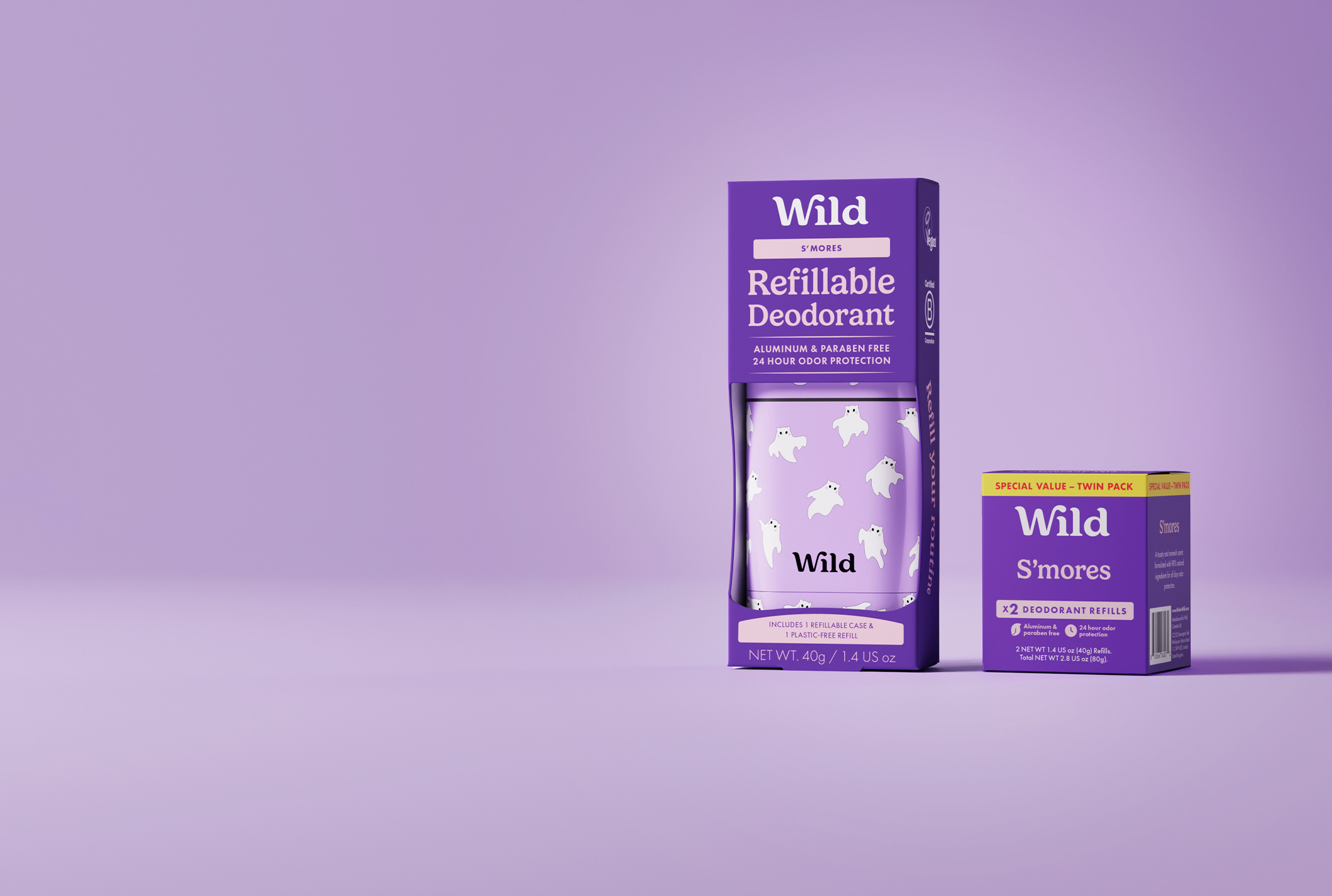 Caption: a box of wild deodorant next to a box of sunscreen