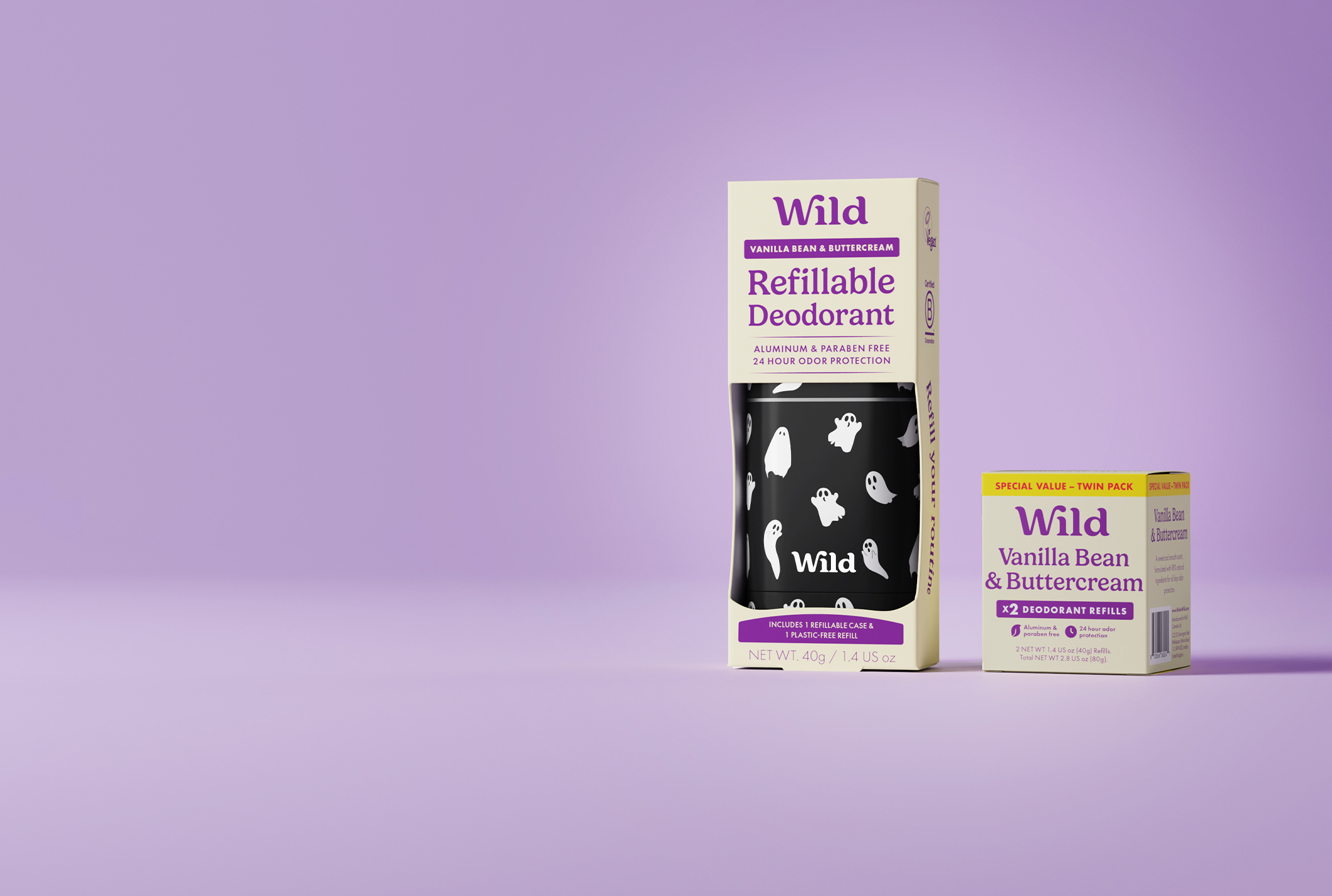 Caption: a bottle of wild retribale deodorant next to a box