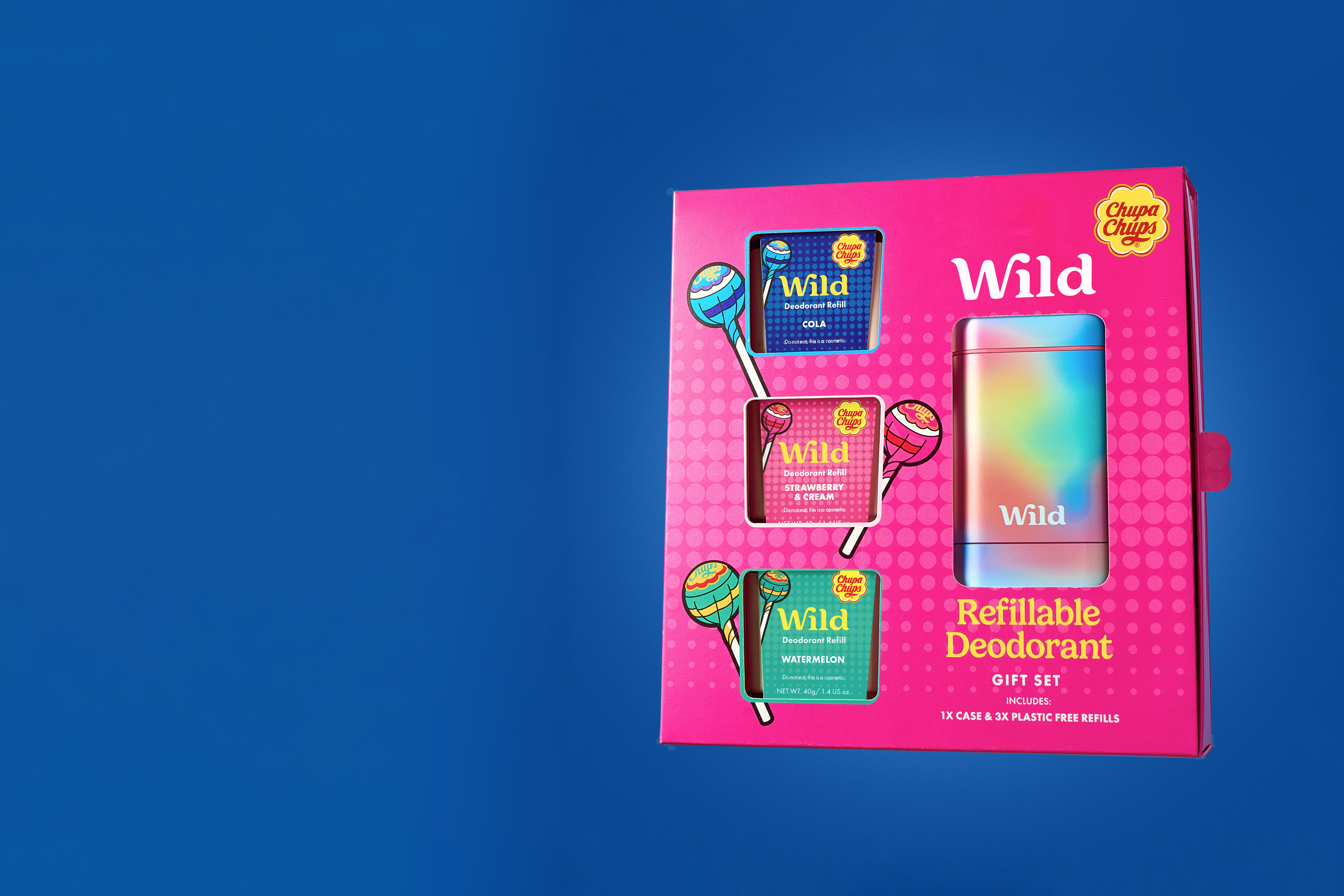 Caption: a pink box with various items inside of it