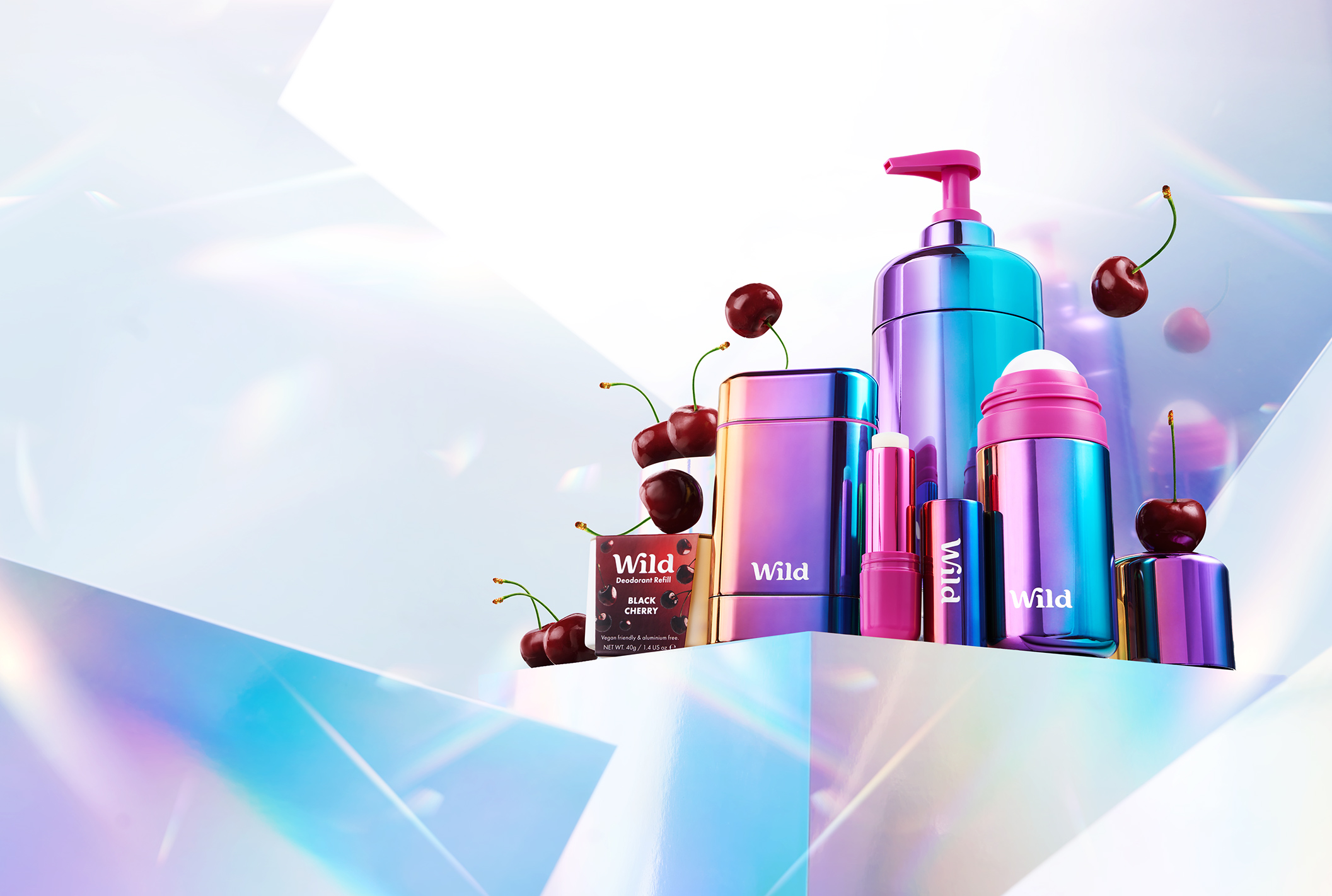 Caption: a variety of beauty products on a colorful background