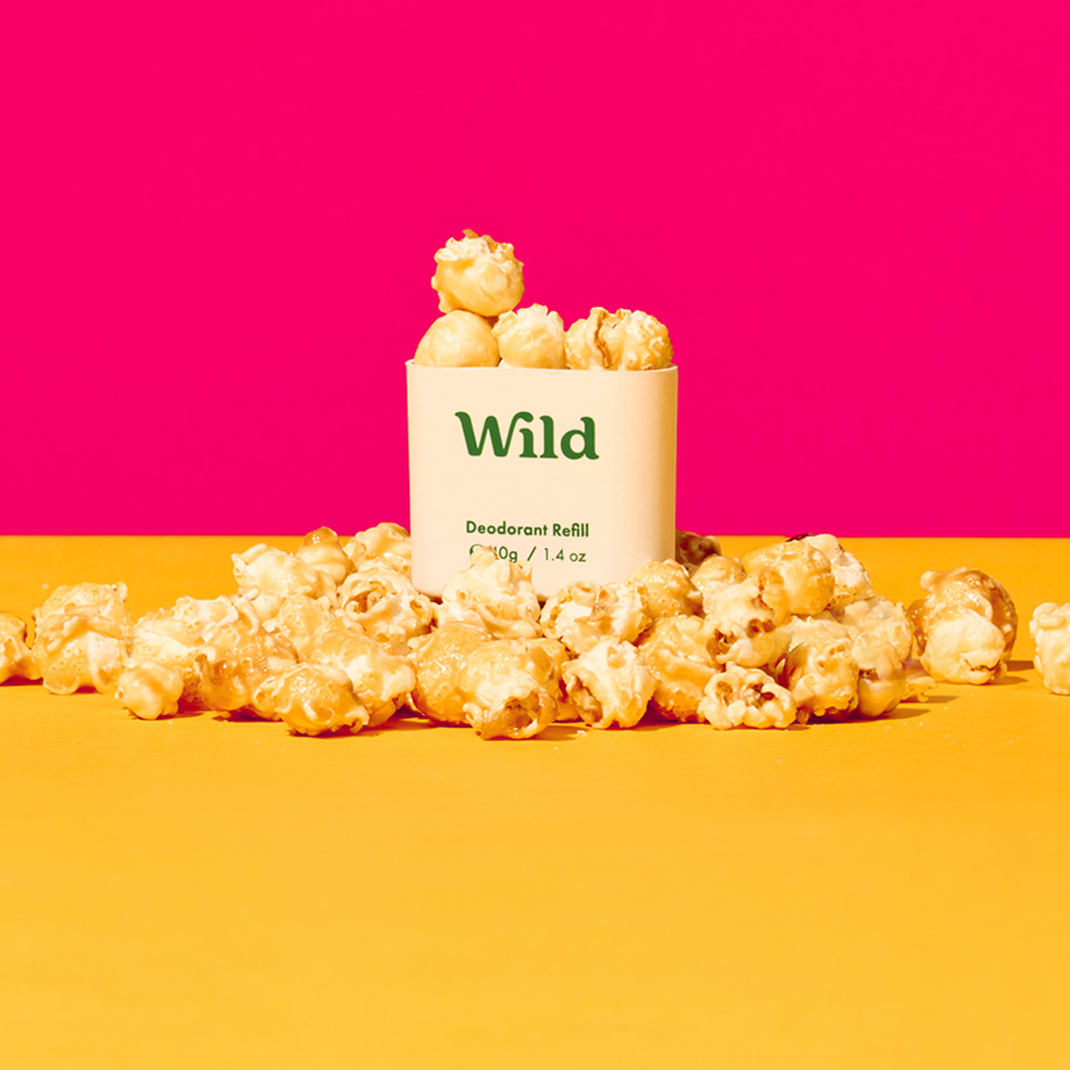 Caption: a can of wild popcorn sitting on a table
