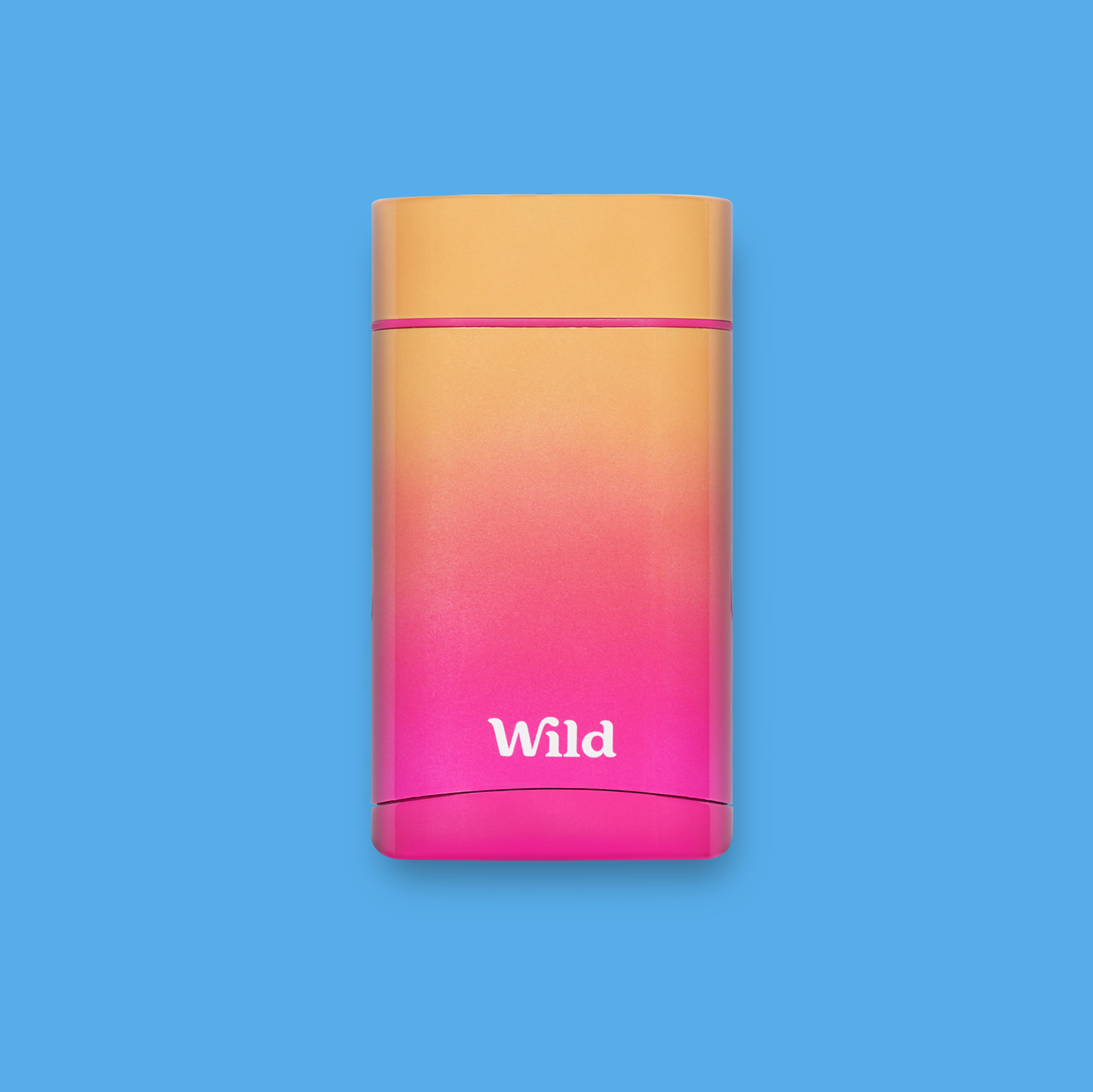 Bildunterschrift: ein rosa und gelbes Feuerzeug auf blauem Hintergrund