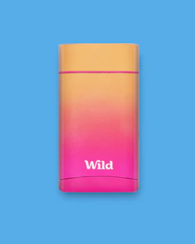 Caption: a pink and yellow lighter on a blue background