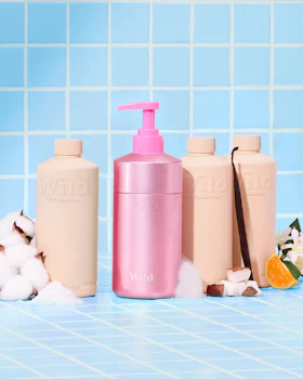 Caption: a bottle of lotion, a bottle of soap, a bottle of lotion