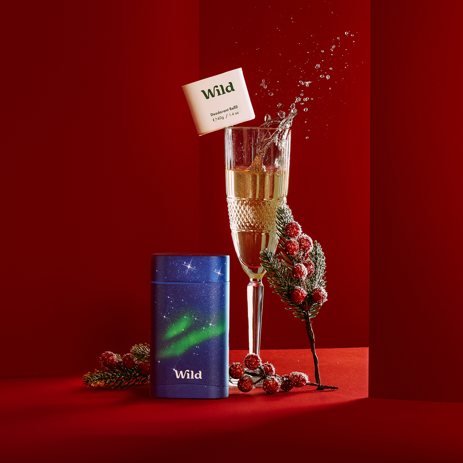 Caption: a glass of champagne and a box of wild