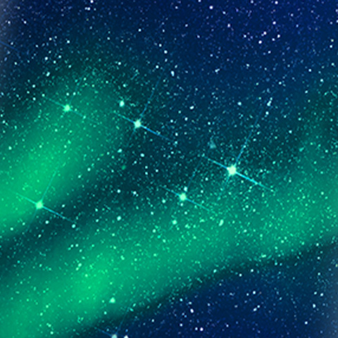 Caption: a night sky with stars and green lights