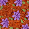 Légende : un groupe de fleurs violettes sur un paillis rouge