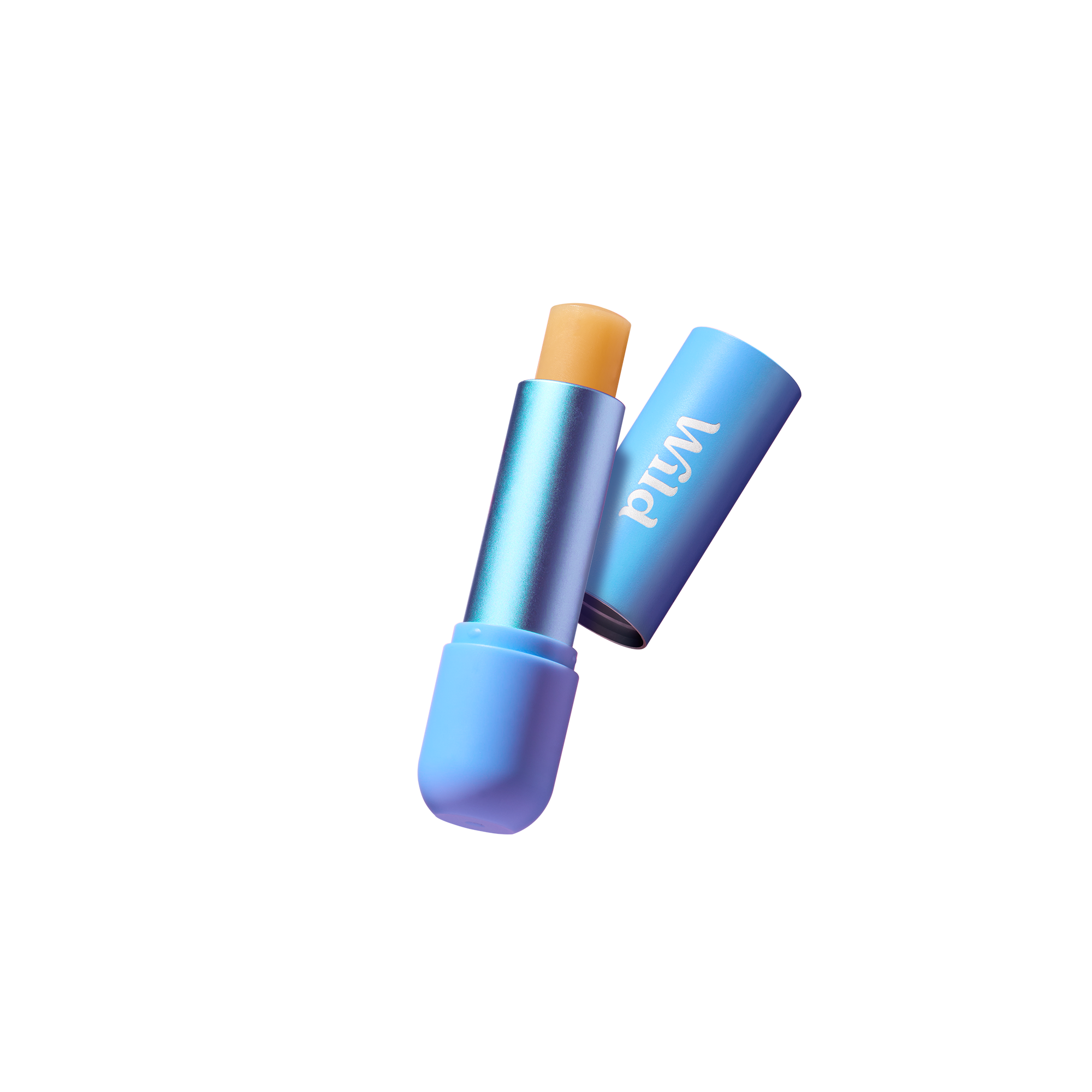 Caption: a close up of a blue lipstick on a white background