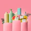 Caption: a pink background with a lot of different items in it