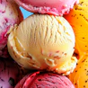 Caption: a pile of different colored ice creams sitting on top of each other