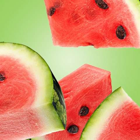 Légende : tranches de pastèque sur fond vert