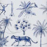 Bildunterschrift: eine blau-weiße Tapete mit einem Tiger und Palmen