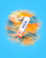 Caption: a tube of sunscreen on a blue background