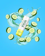 Caption: a tube of toothpaste surrounded by sliced cucumbers