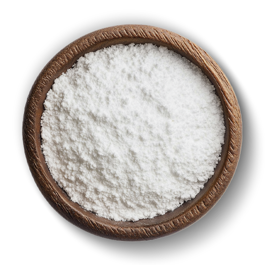 Caption: a wooden bowl filled with white powder