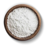 Caption: a wooden bowl filled with white powder