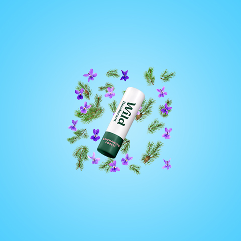 Légende : tube de dentifrice entouré de fleurs sur fond bleu