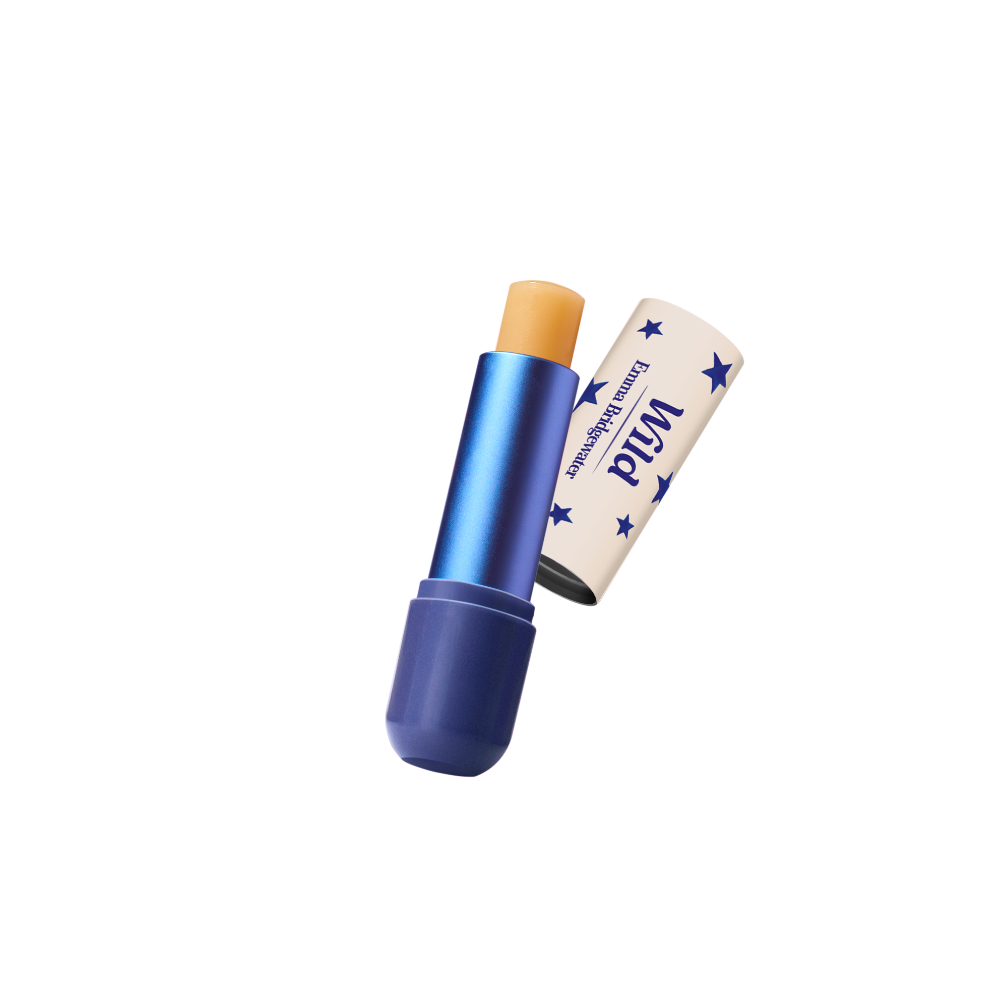 Caption: a blue lipstick with a tube of lip bale