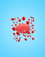 Caption: a red pill pill surrounded by red objects