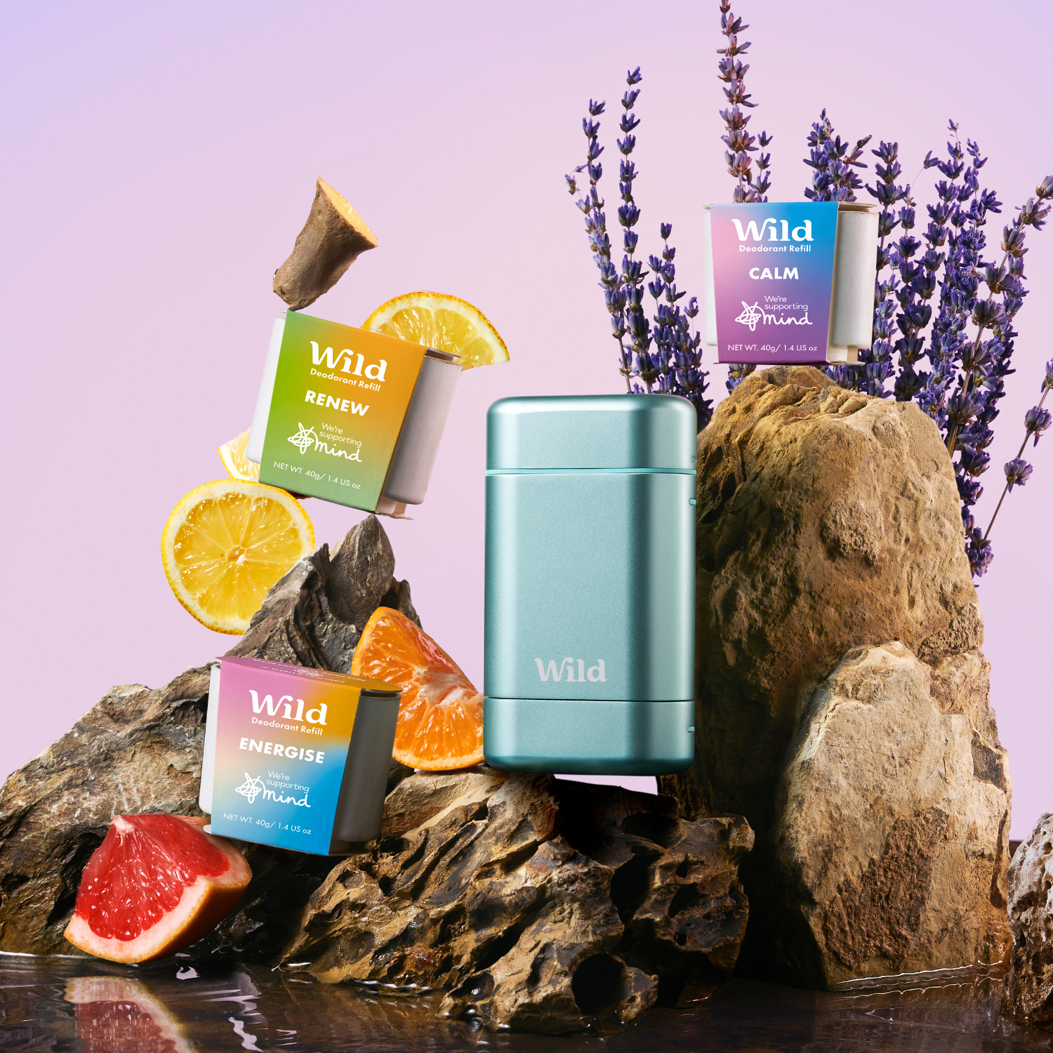 Caption: a couple of soaps sitting on top of a rock