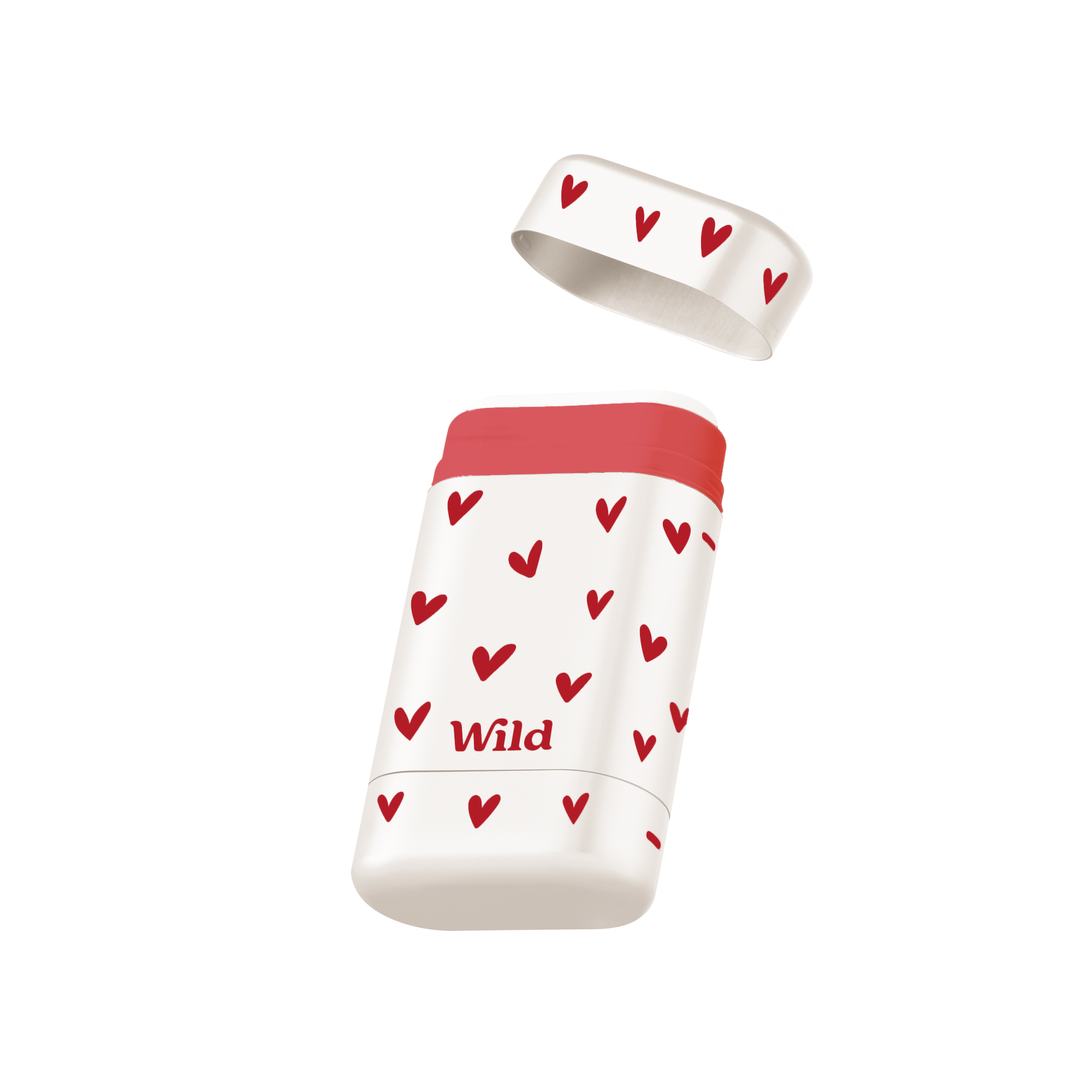 Caption: a red and white container with hearts on it