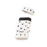 Caption: a white and black canister with hearts on it