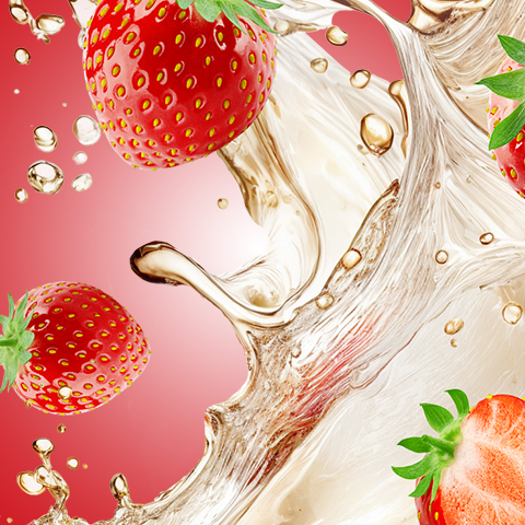 Légende : une fraise éclaboussant un verre d'eau