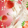 Caption: a strawberry splashing into a glass of water