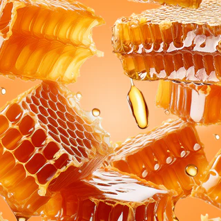 Caption: a bunch of honeycombs are falling into the air