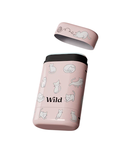 Caption: a pink tumbler with cats on it