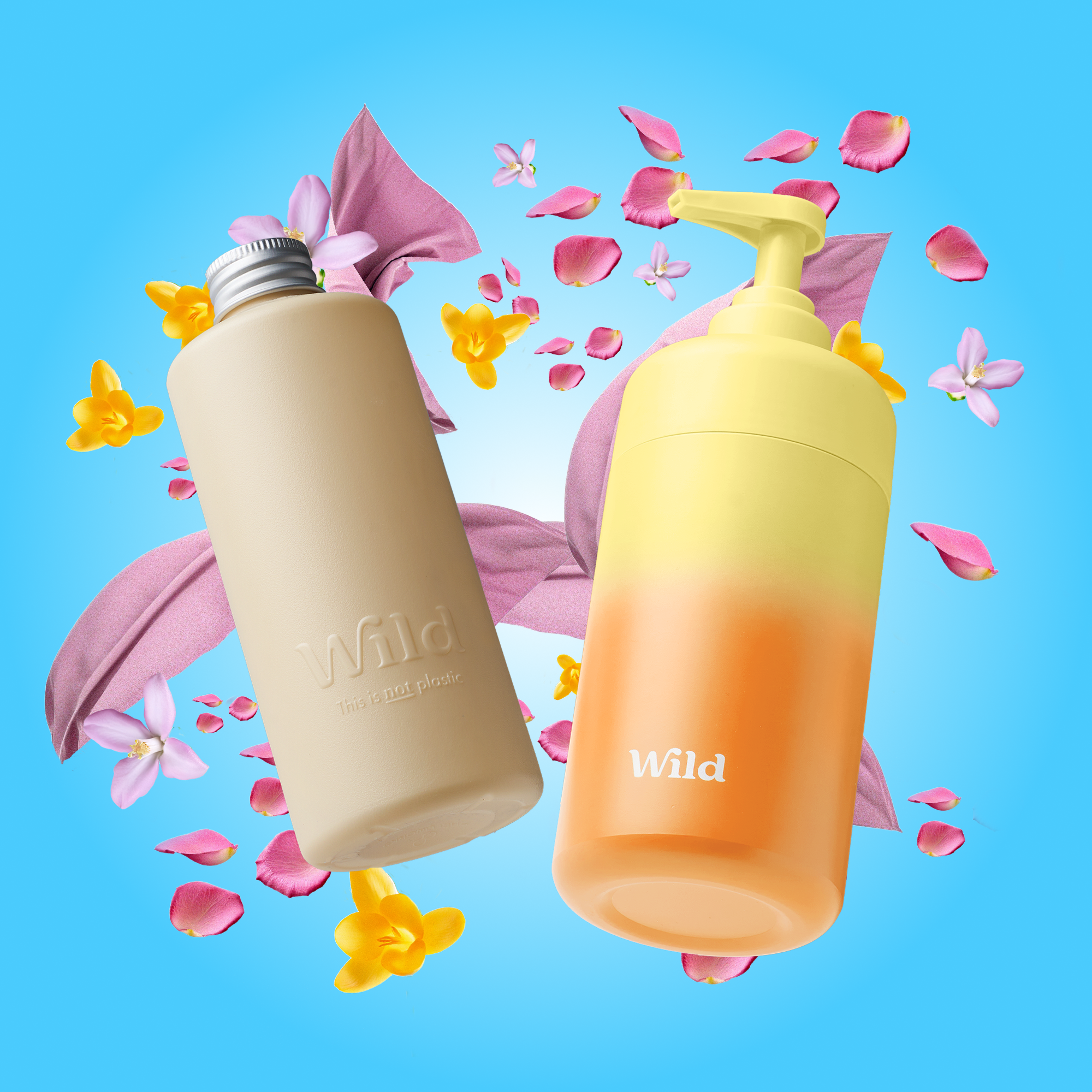 Caption: a couple of bottles sitting next to each other