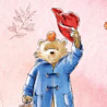 Caption: a drawing of a teddy bear holding a red heart