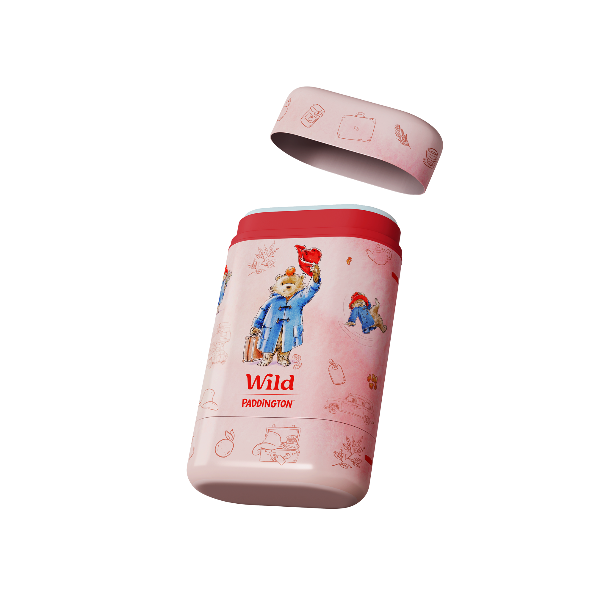 Didascalia: un biberon rosa e rosso con sopra un orso