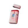 Caption: a pink and red baby bottle with a bear on it