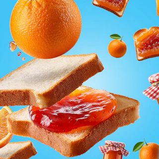 Onderschrift: een stuk brood met jam erop