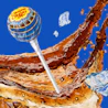 Caption: a lollipop with ice cubes floating around it