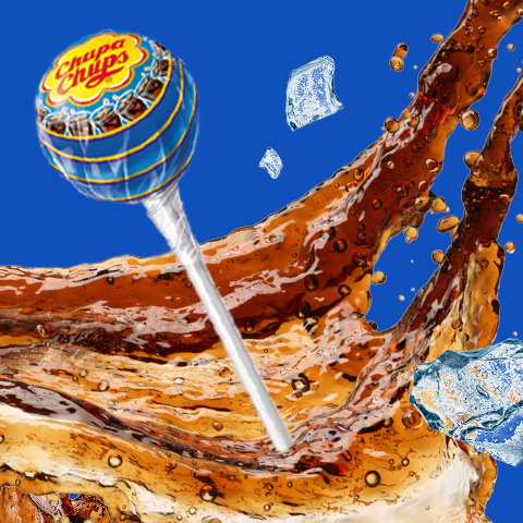 Légende : une sucette avec des glaçons flottant autour d'elle