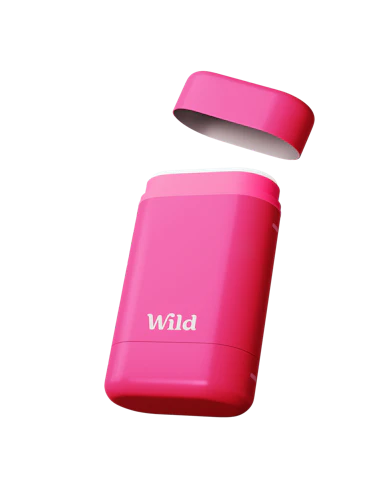 Caption: a pink bottle with the word wild on it