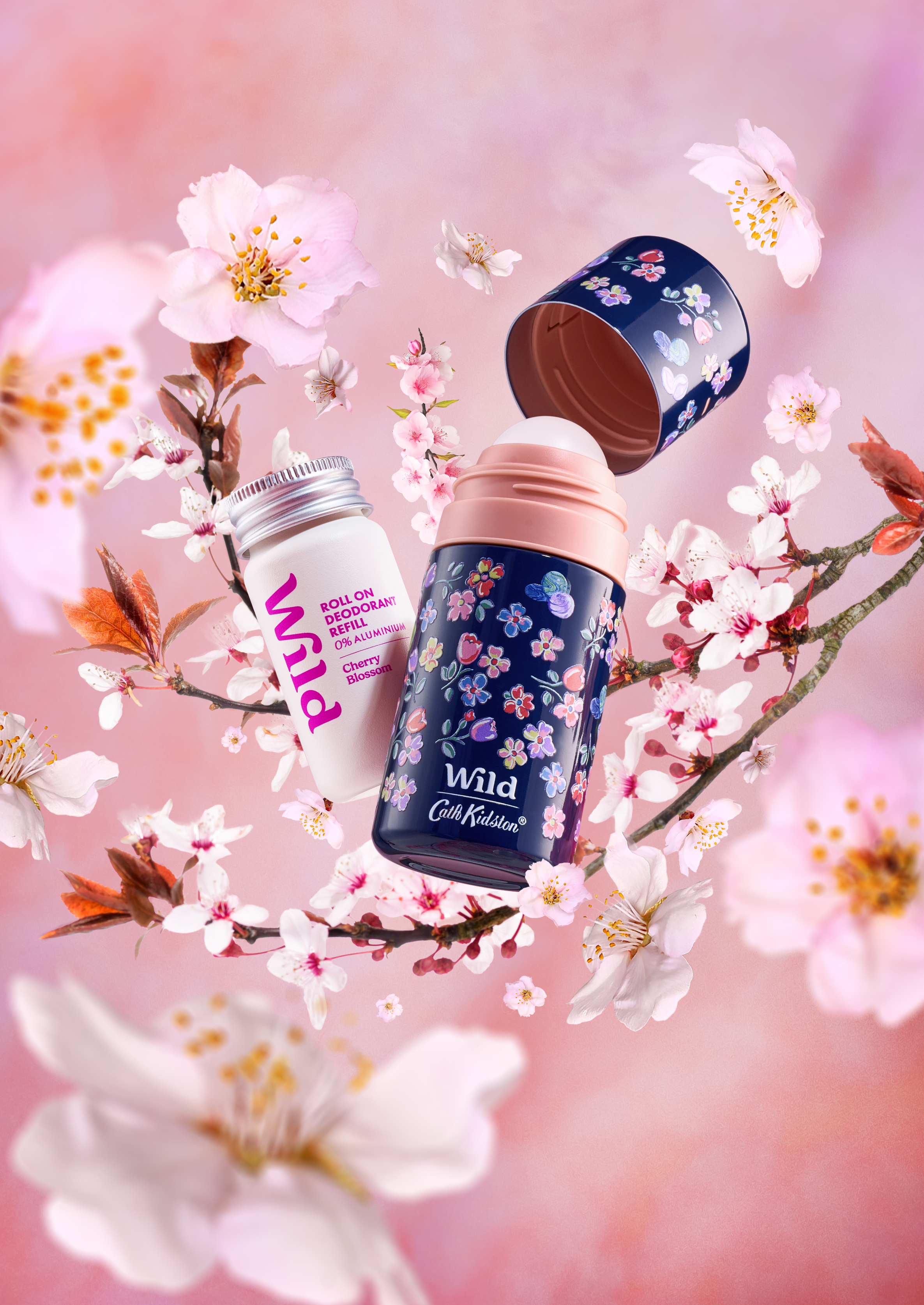 Bijschrift: een roze achtergrond met bloemen en twee potten