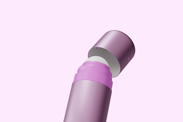 Bildunterschrift: Nahaufnahme eines violetten und weißen Objekts