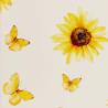 Caption: a group of butterflies flying around a sunflower