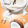 Caption: a close up of a cake on a plate with coconuts