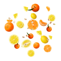 Caption: a bunch of oranges and lemons cut in half