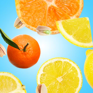 Caption: a group of oranges and lemons cut in half