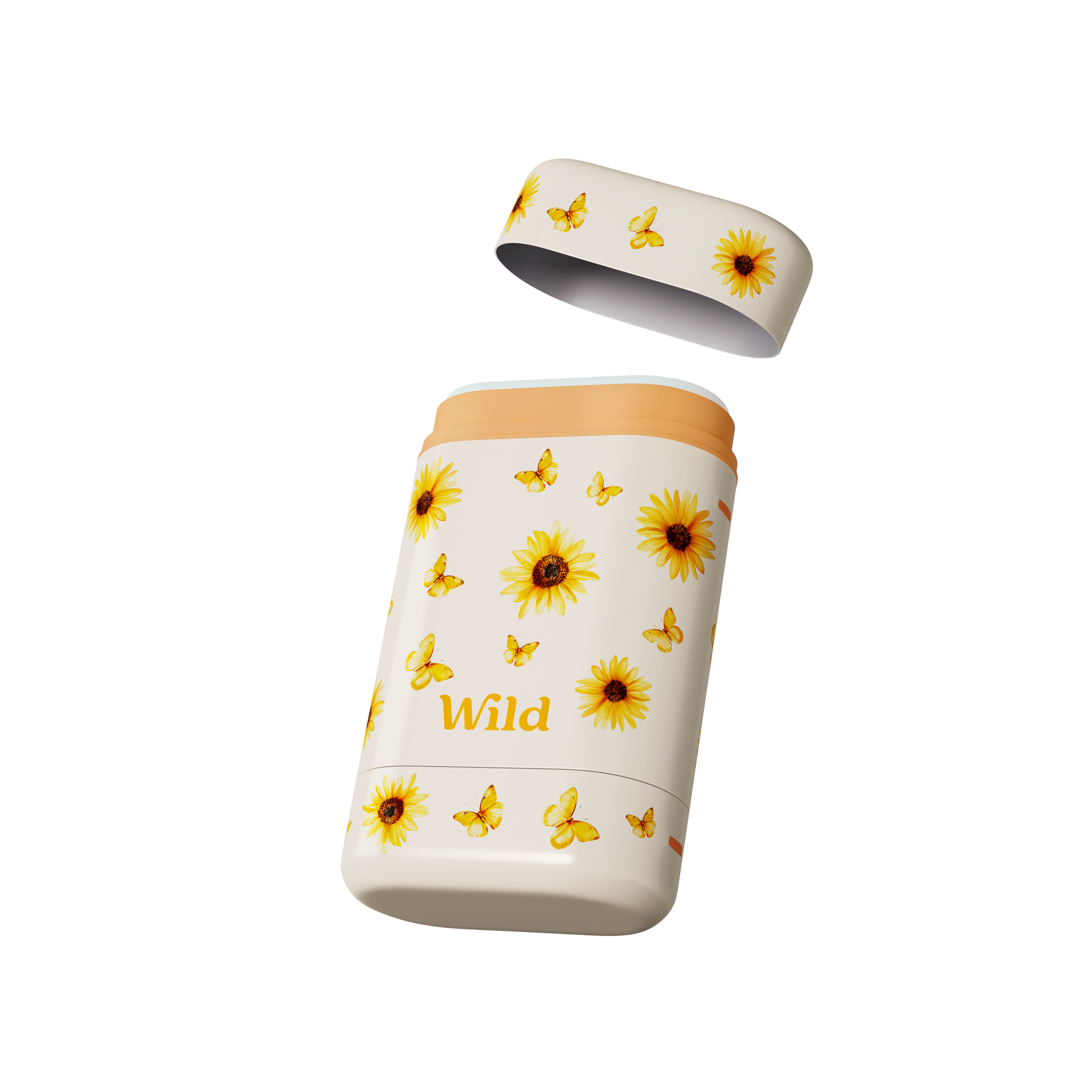 Caption: a yellow and white container with a sunflower pattern on it