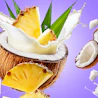 Caption: a picture of a coconut and a piece of pineapple