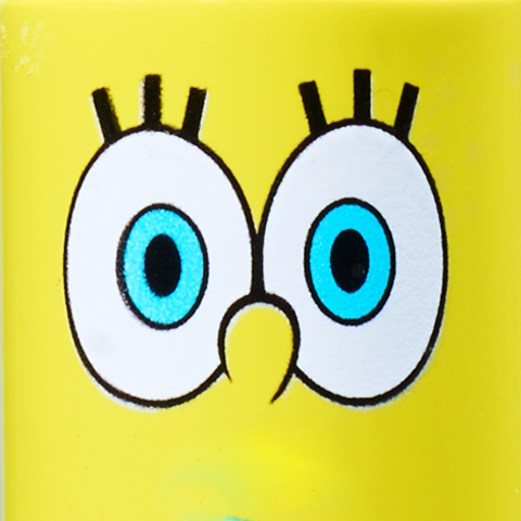 Légende : gros plan d'une canette jaune aux yeux bleus