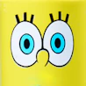 Caption: a close up of a yellow can with blue eyes