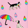 Caption: a picture of a dog with an umbrella